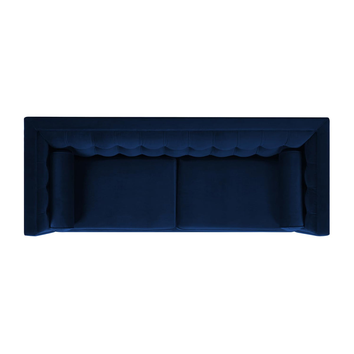 84" Tufted Navy Blue Velvet Sofa with Two Reversible Cushions W9324