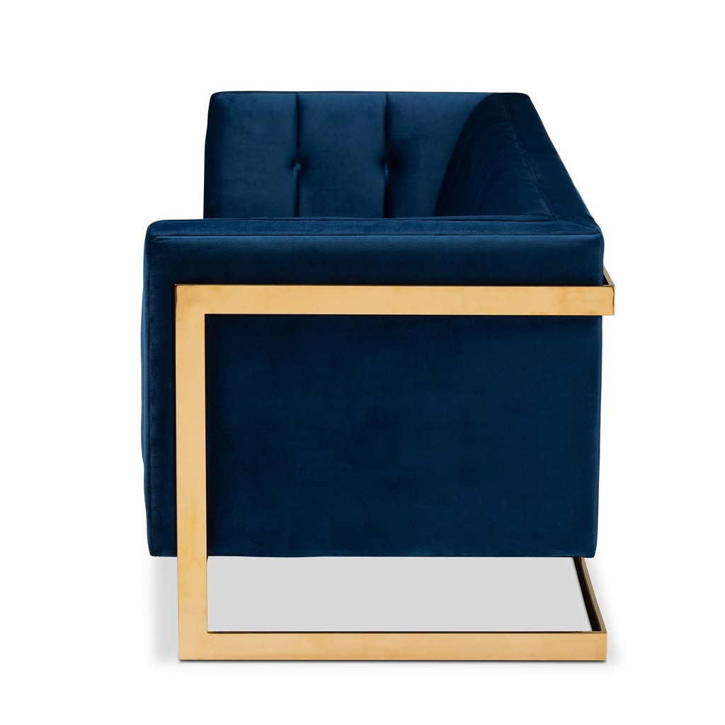 Navy Blue Velvet Button Tufted Gold Sofa B6751
