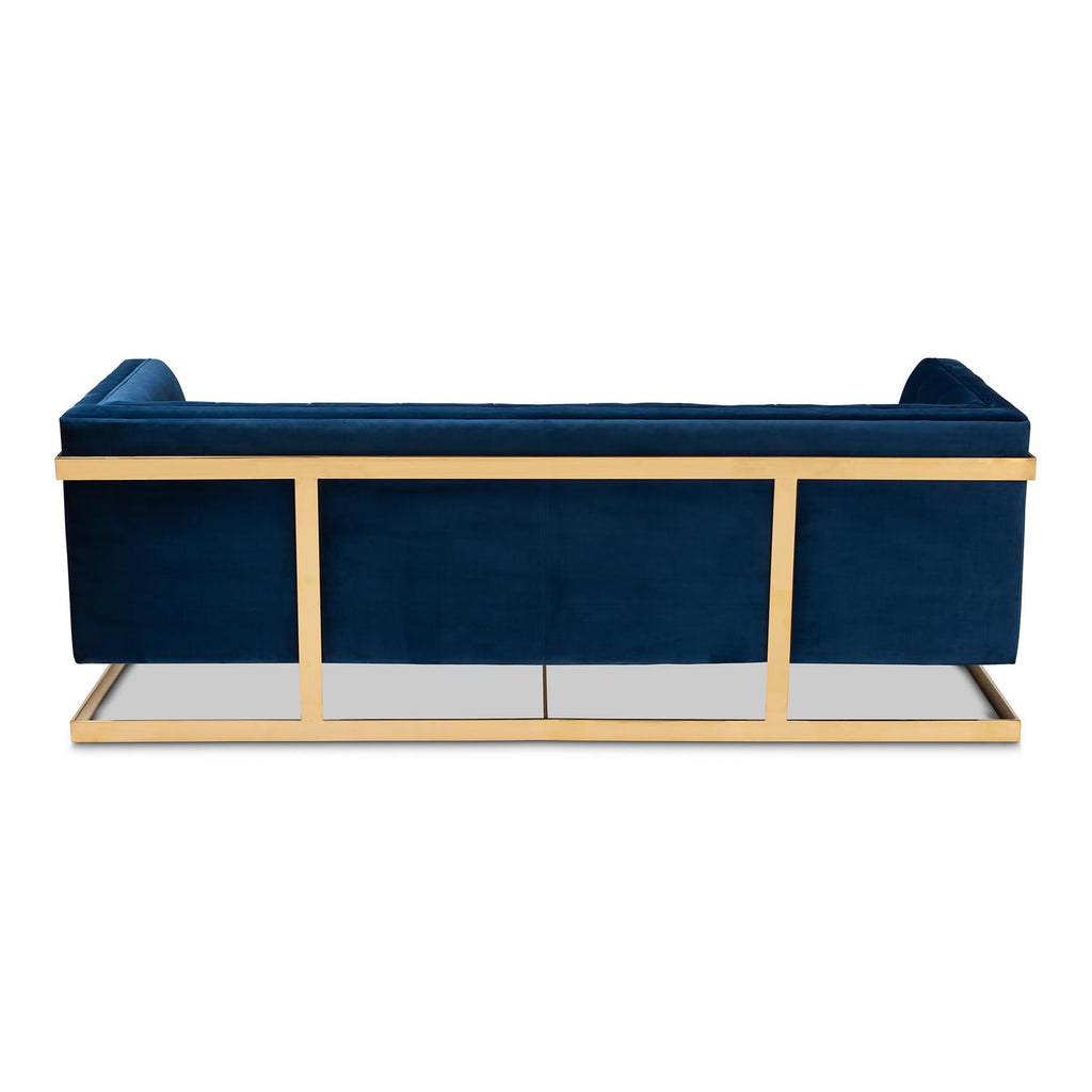Navy Blue Velvet Button Tufted Gold Sofa B6751