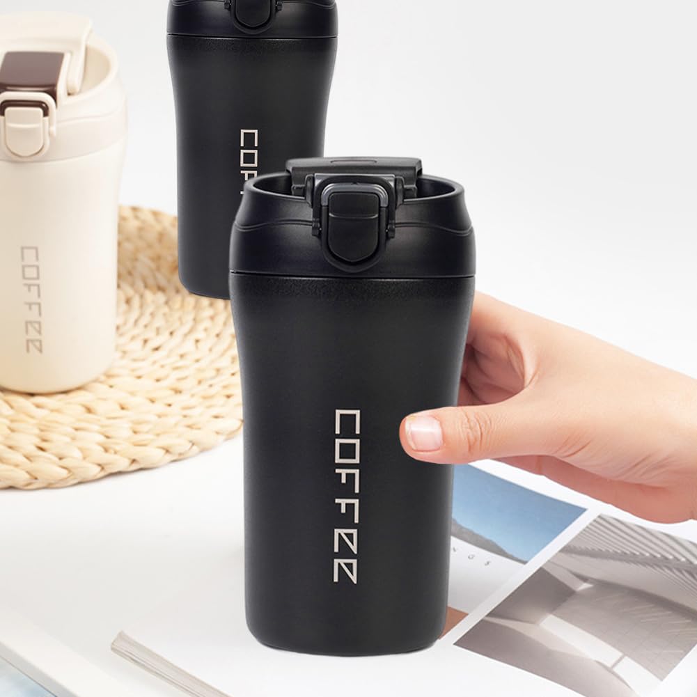 2-Pack 13.5oz Insulated Travel Coffee Mug Tumbler, Black and White Set O512