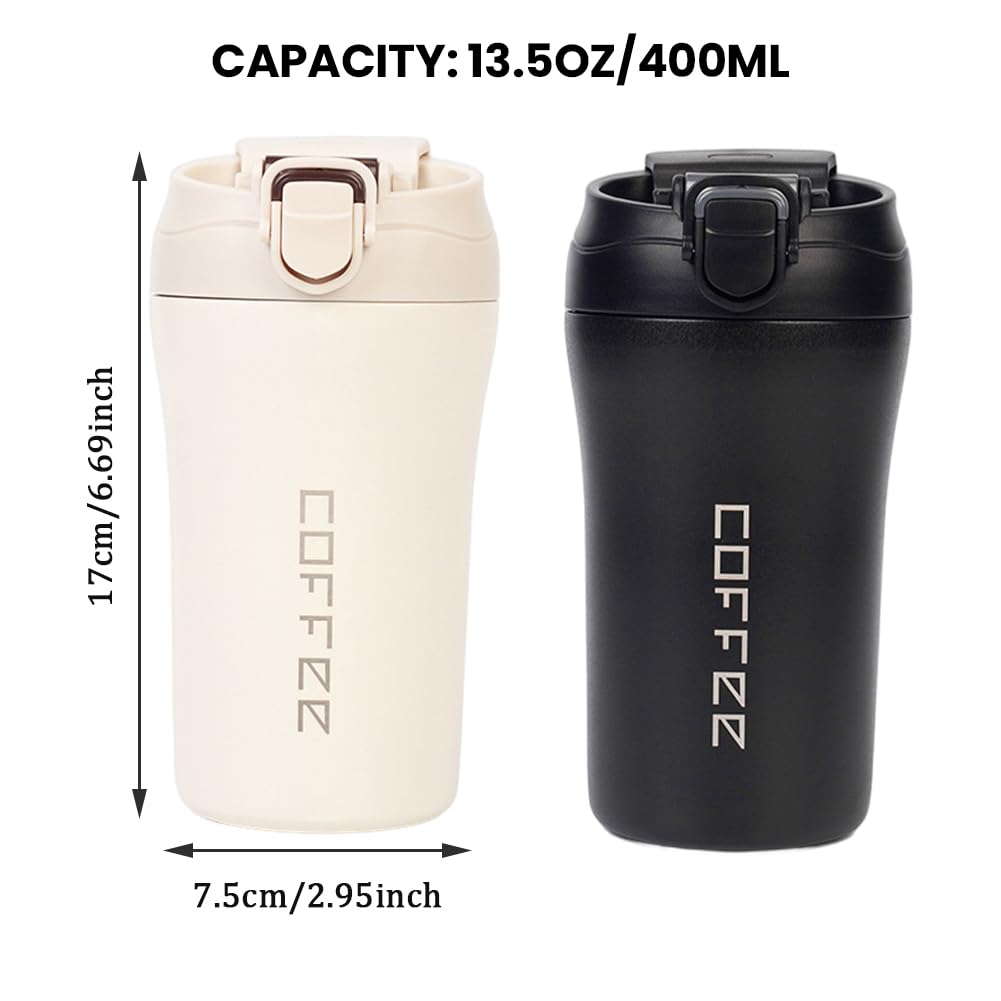 2-Pack 13.5oz Insulated Travel Coffee Mug Tumbler, Black and White Set O512