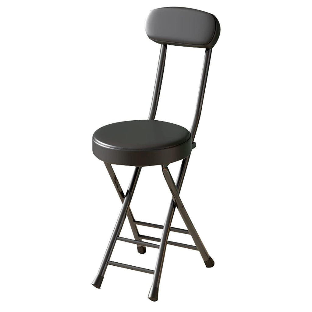 18 Inch Folding Stool with Backrest, Leather Padded Seat, Black B7764