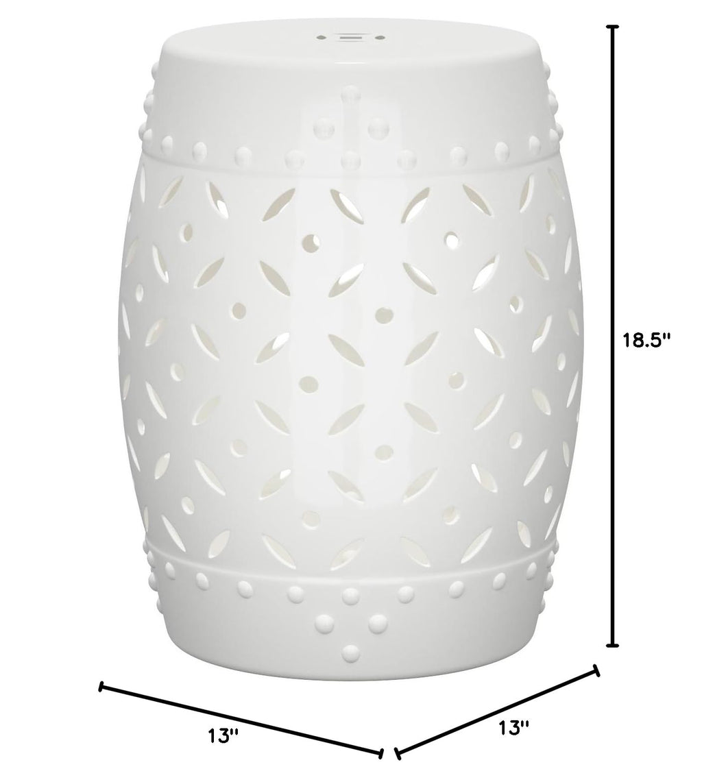 White Ceramic Garden Stool T393595