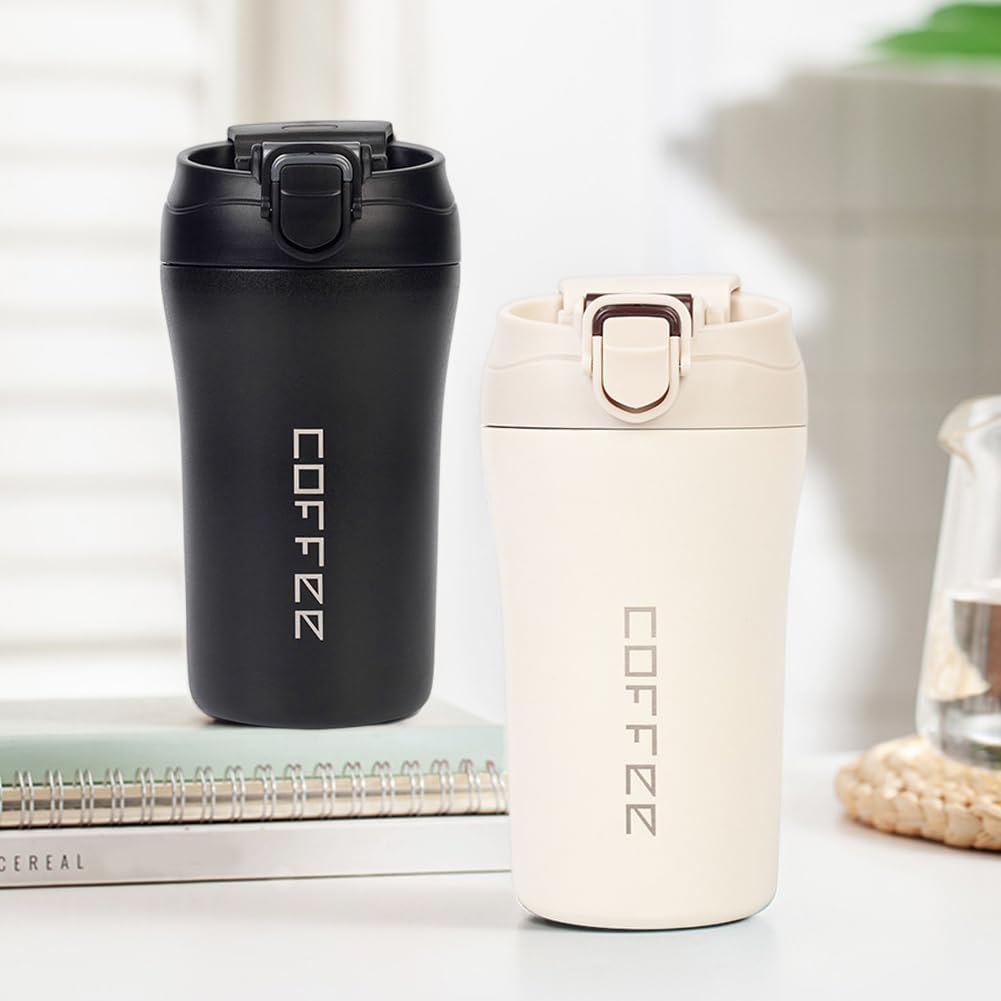 2-Pack 13.5oz Insulated Travel Coffee Mug Tumbler, Black and White Set O512