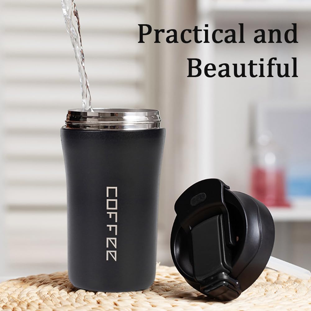 2-Pack 13.5oz Insulated Travel Coffee Mug Tumbler, Black and White Set O512