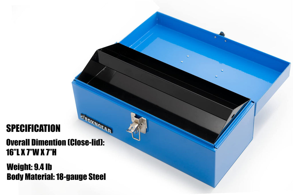 16" Steel Heavy-duty Tool Box with Metal Latch and Handle Blue F997518