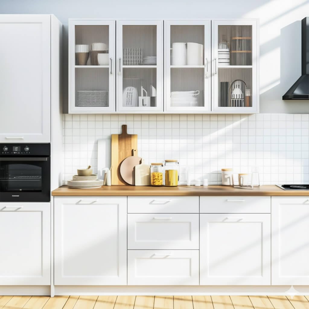 White Wall Cabinet with Acrylic Glass Doors and Adjustable Shelf, Set of 2 Q161