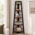 5-Tier Black Metal Wood Corner Bookshelf I635343