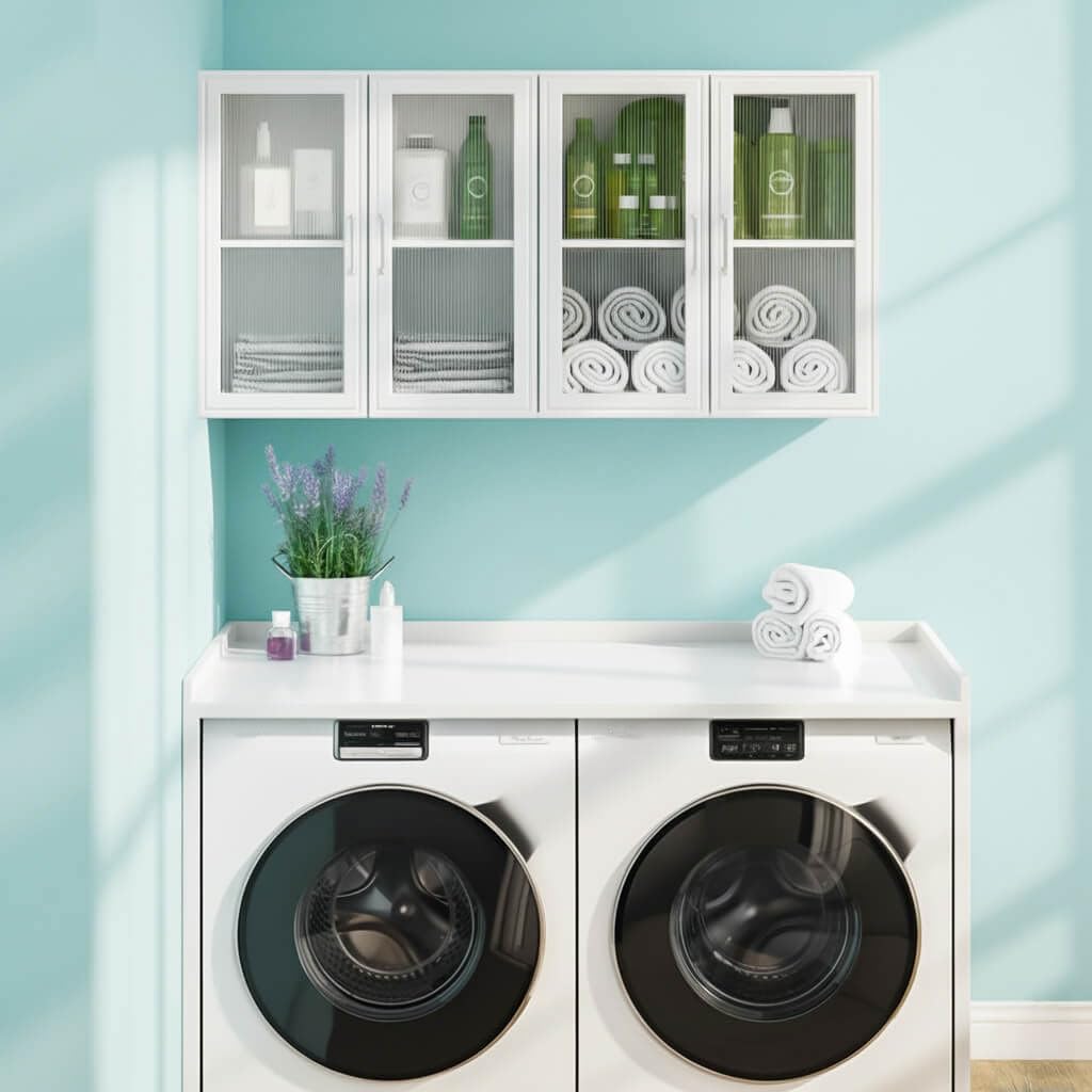 White Wall Cabinet with Acrylic Glass Doors and Adjustable Shelf, Set of 2 Q161