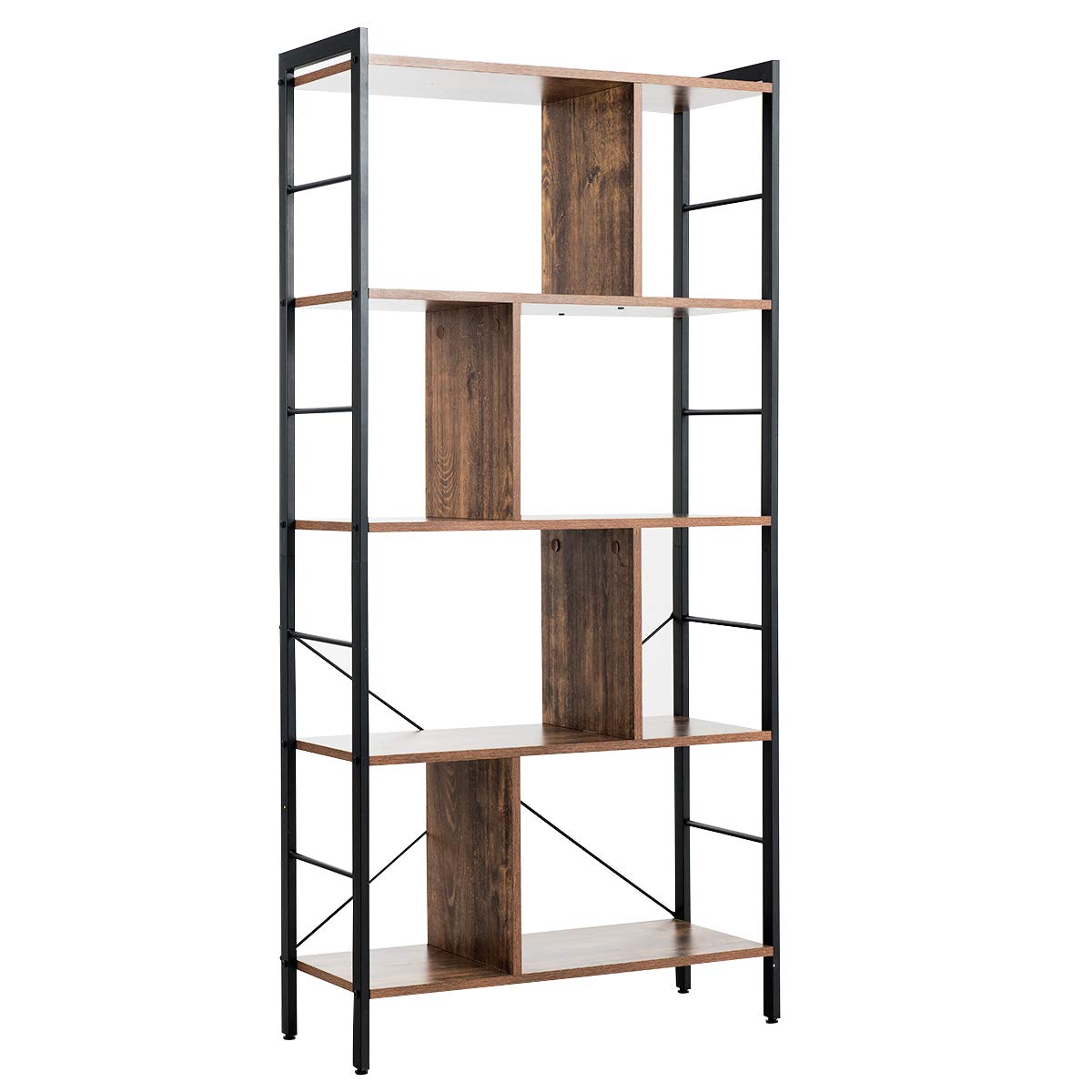 5-Tier Wood Bookshelf with Metal Frame N224056