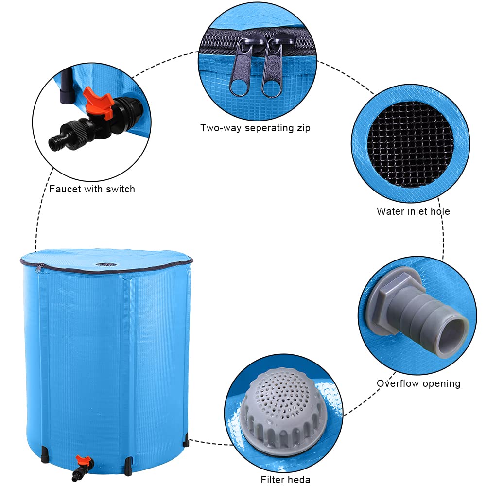 50 Gallon Collapsible Rain Barrel with Filter Spigot Overflow Kit X939