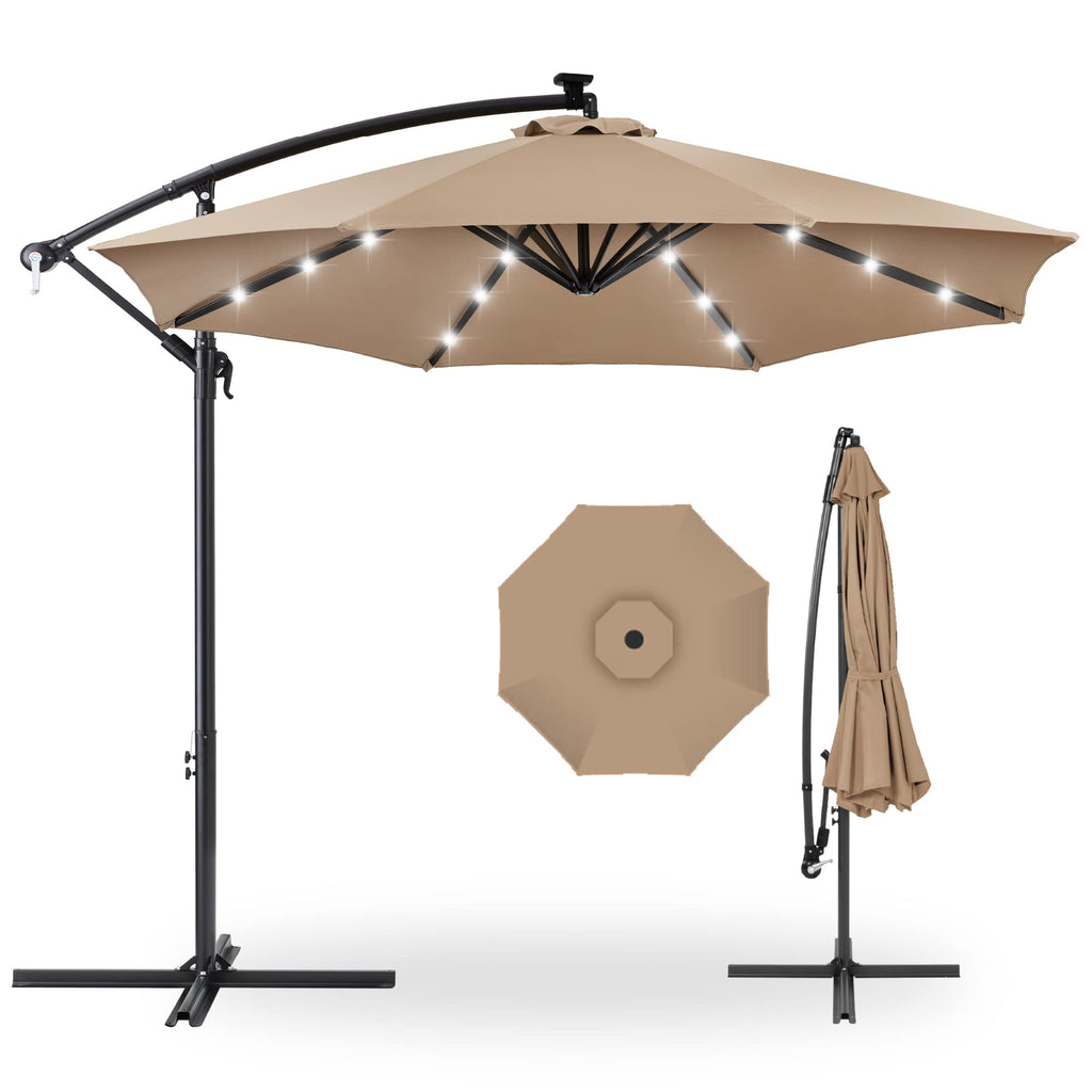 10ft Solar LED Offset Cantilever Patio Umbrella T390853