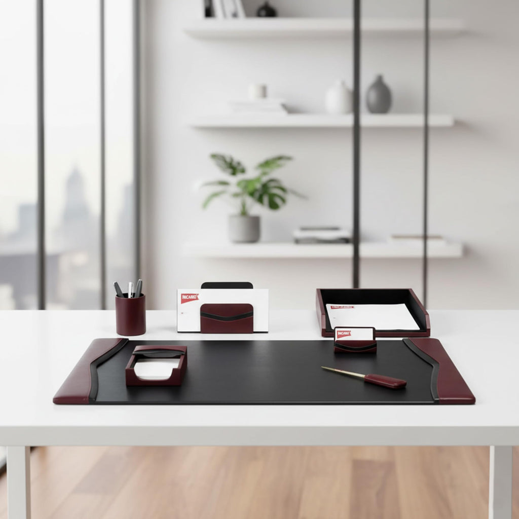 Burgundy Leather 7-Piece Desk Set S3507