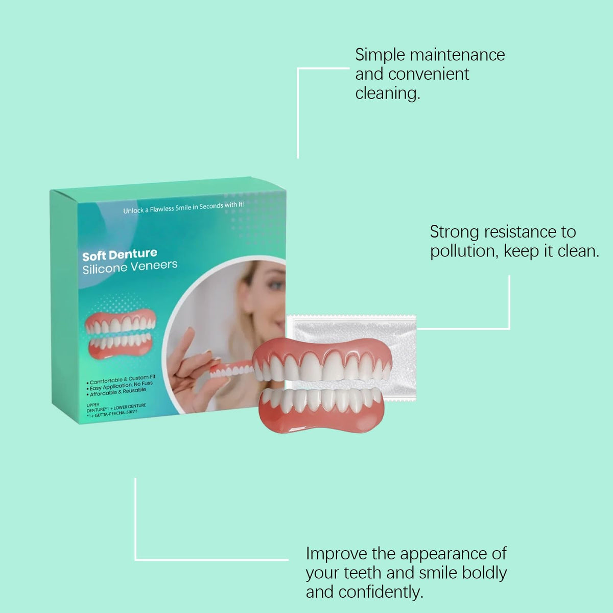 Soft Denture Silicone Veneers, Upper and Lower Denture Set Q788003