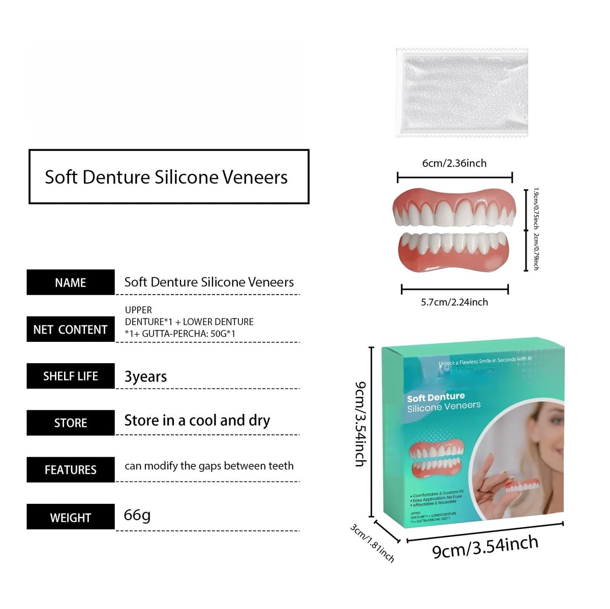Soft Denture Silicone Veneers, Upper and Lower Denture Set Q788003