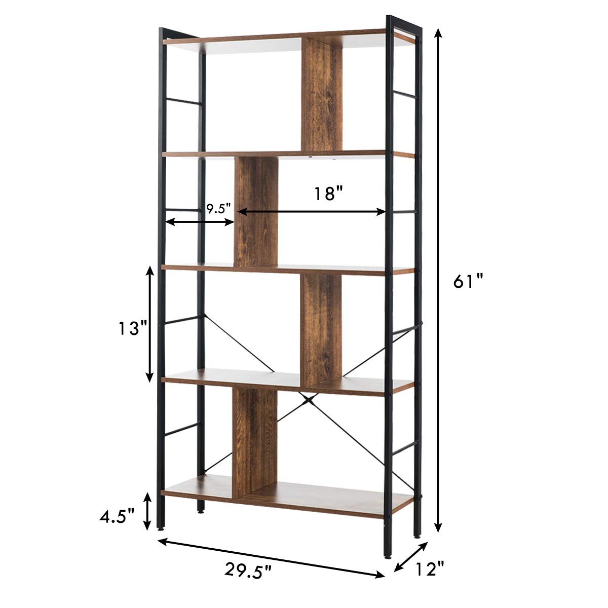 5-Tier Wood Bookshelf with Metal Frame N224056