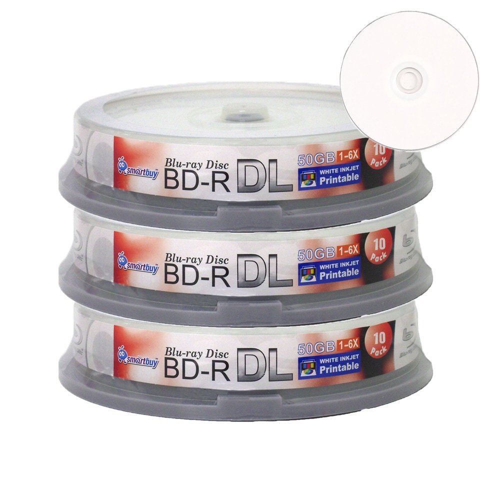 30-disc 50gb 6X Bd-r Dl White Inkjet Hub Printable Blank Disc F895303