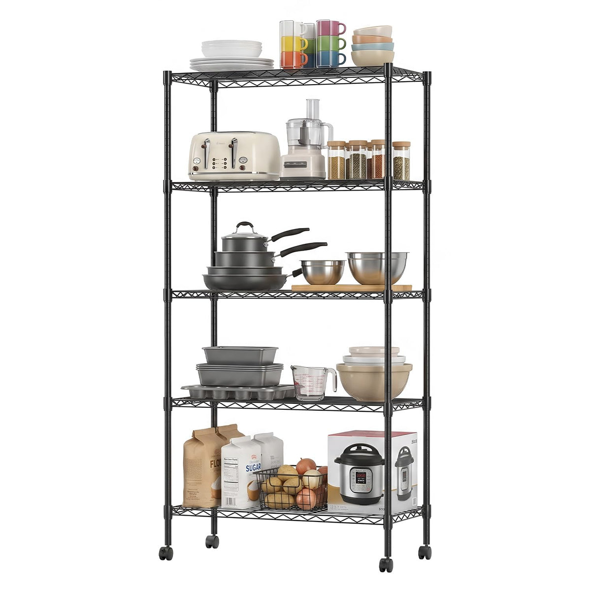 5-Tier Wire Shelf with Wheels P50010