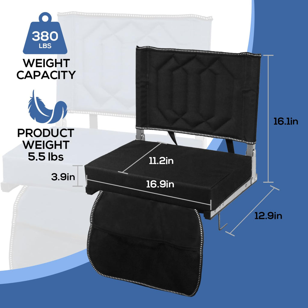 Padded Bleacher Chair Cushion with Backrest, 1 Pack, Black J437