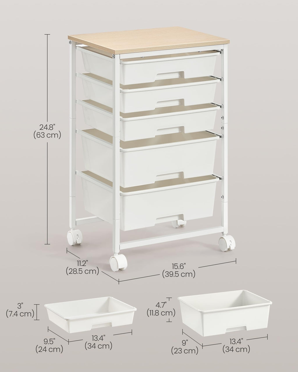White 5 Drawers Rolling Cart Z142