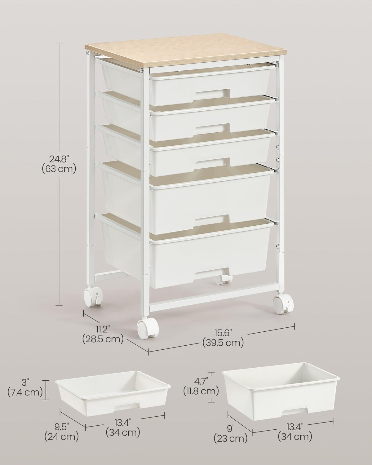White 5 Drawers Rolling Cart Z142