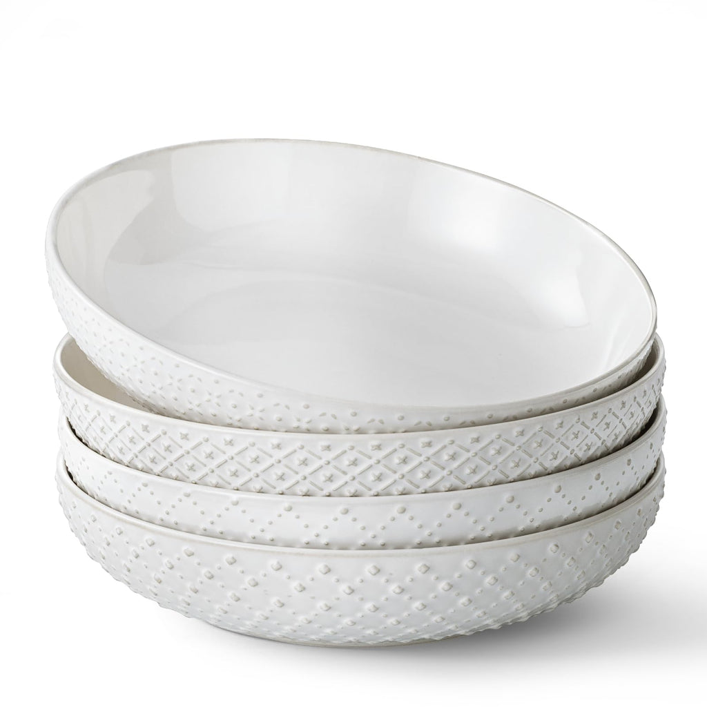8.5" Ceramic Pasta Bowls Set of 4, 30 oz Soft White S5143