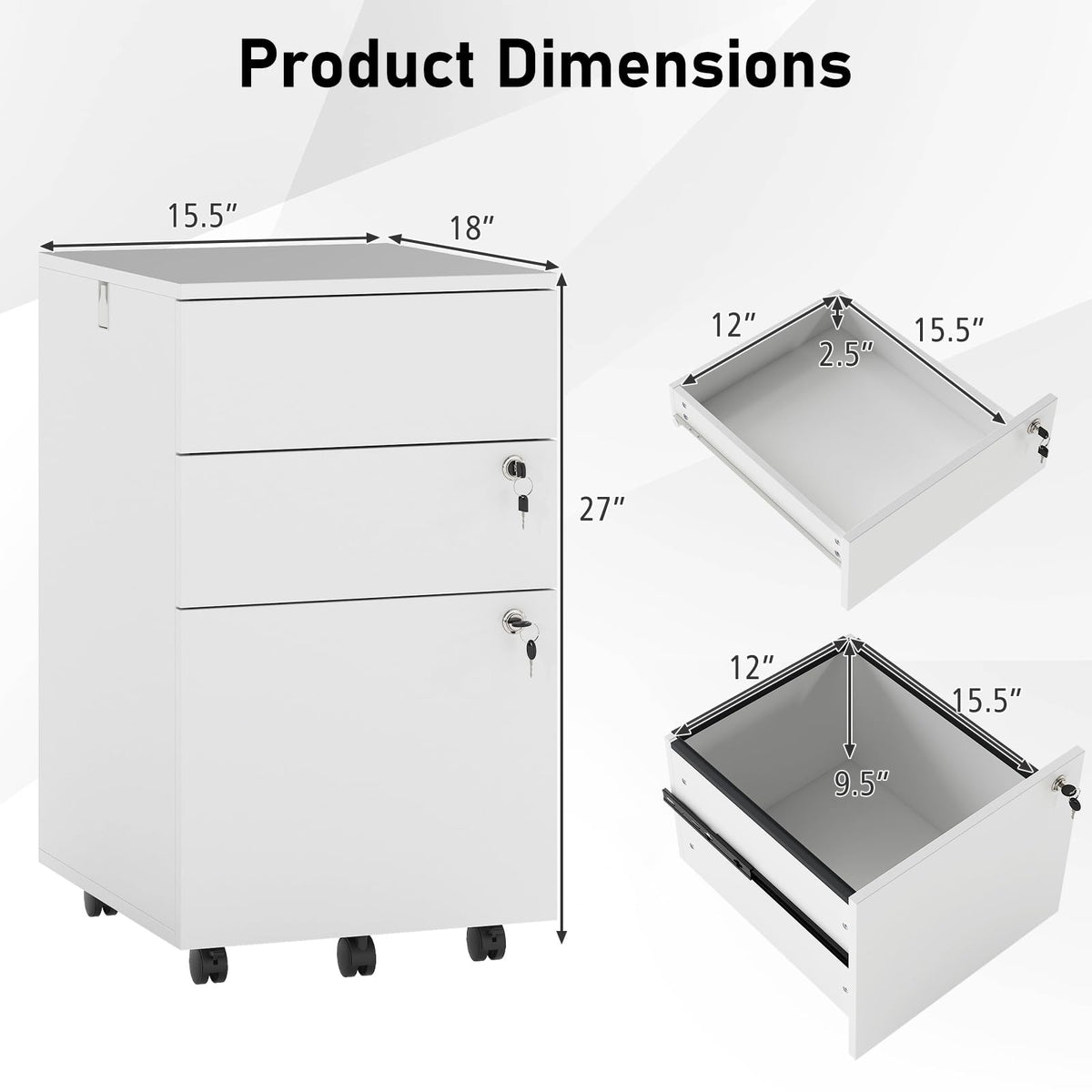 White 3 Drawer File Cabinet with Lock O83307