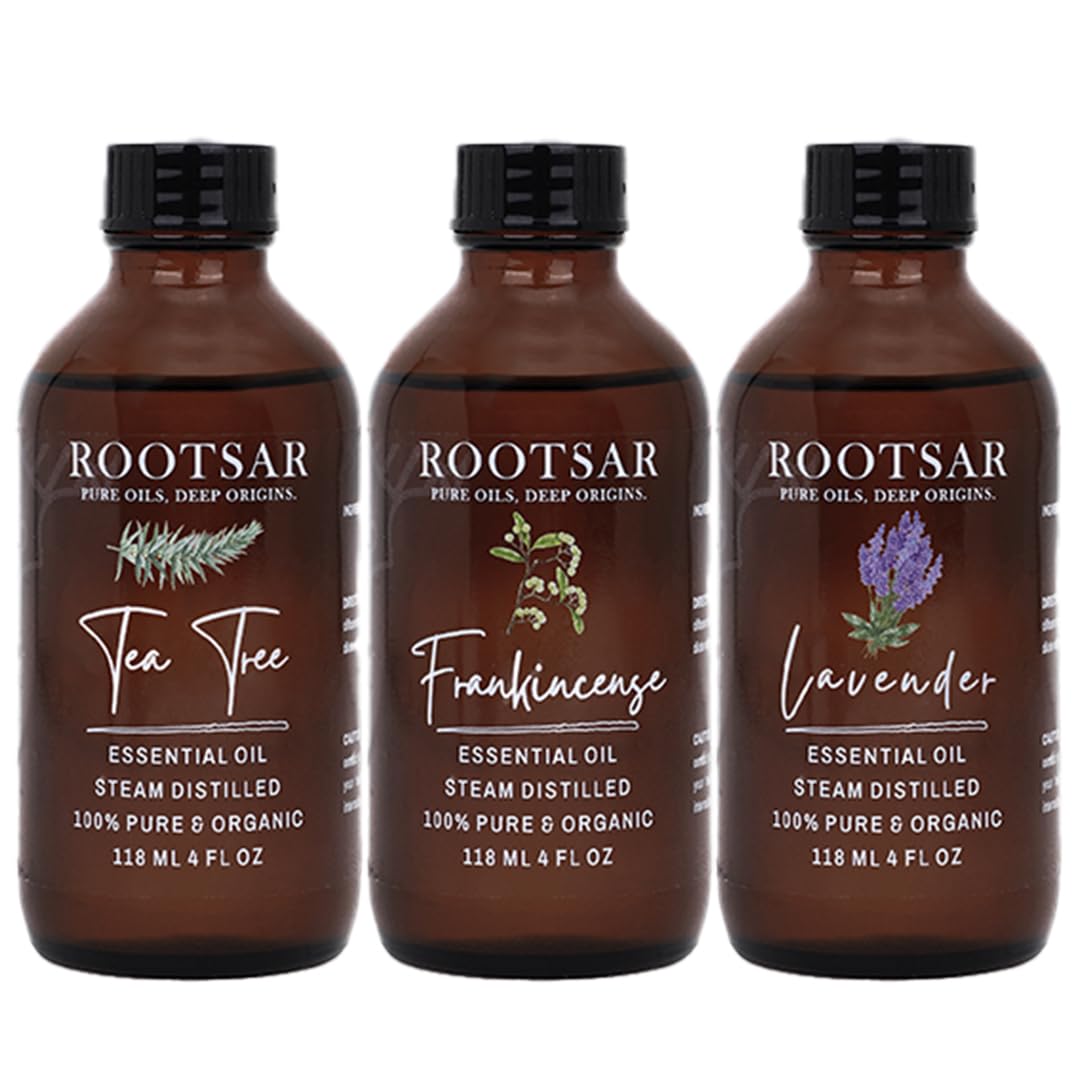 100% Pure Essential Oil Set Tea Tree Frankincense Lavender 4 fl oz L61203