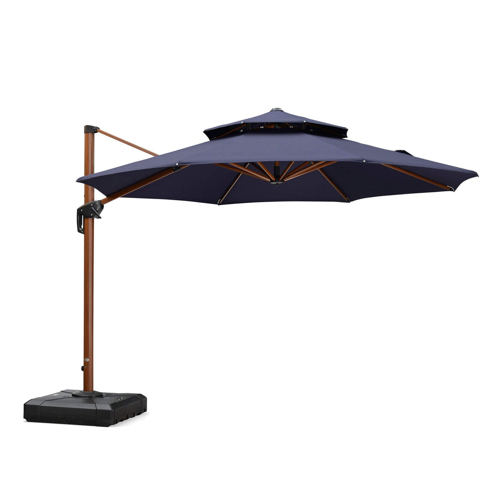 11ft Double Top Wood-Grain Finish Navy Blue Patio Umbrella S773227