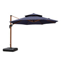 11ft Double Top Wood-Grain Finish Navy Blue Patio Umbrella S773227