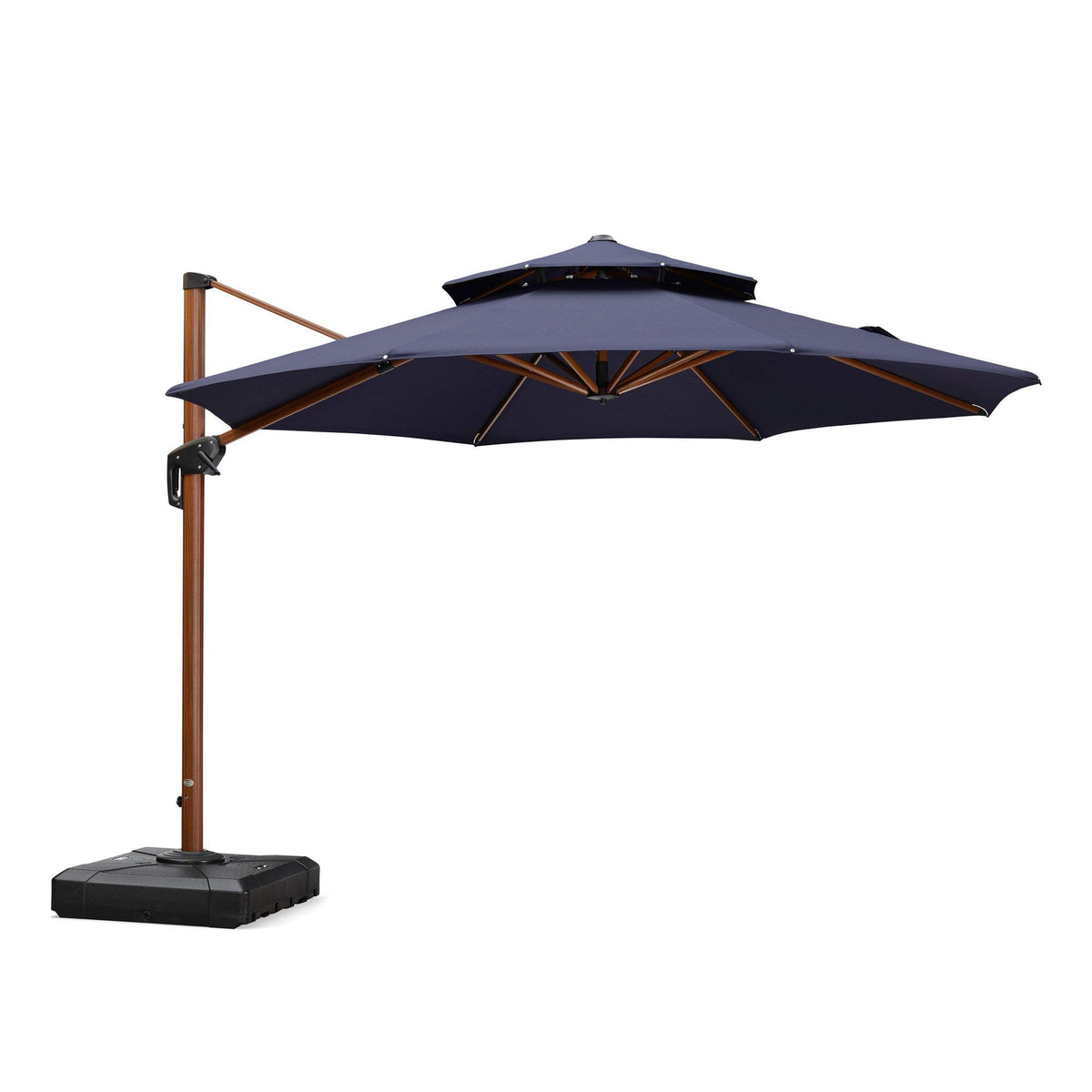 11ft Double Top Wood-Grain Finish Navy Blue Patio Umbrella S773227