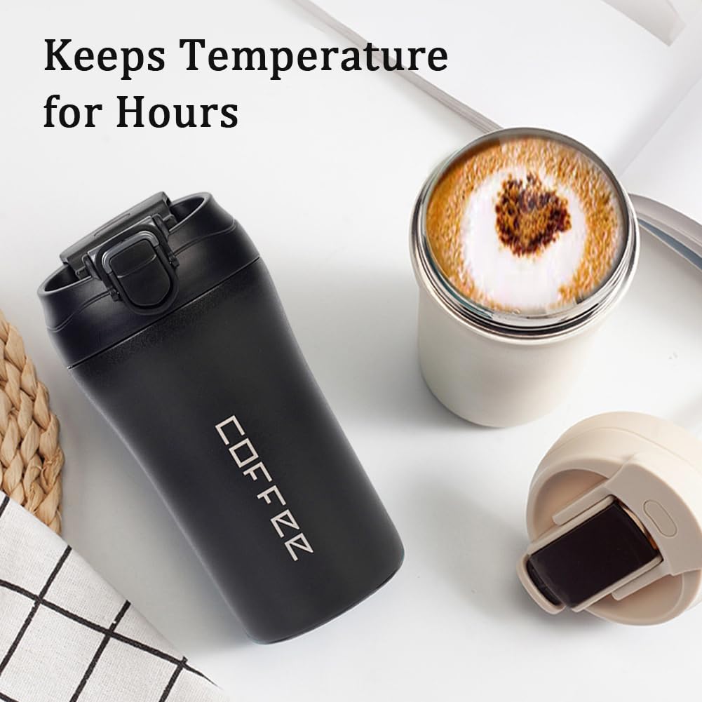 2-Pack 13.5oz Insulated Travel Coffee Mug Tumbler, Black and White Set O512