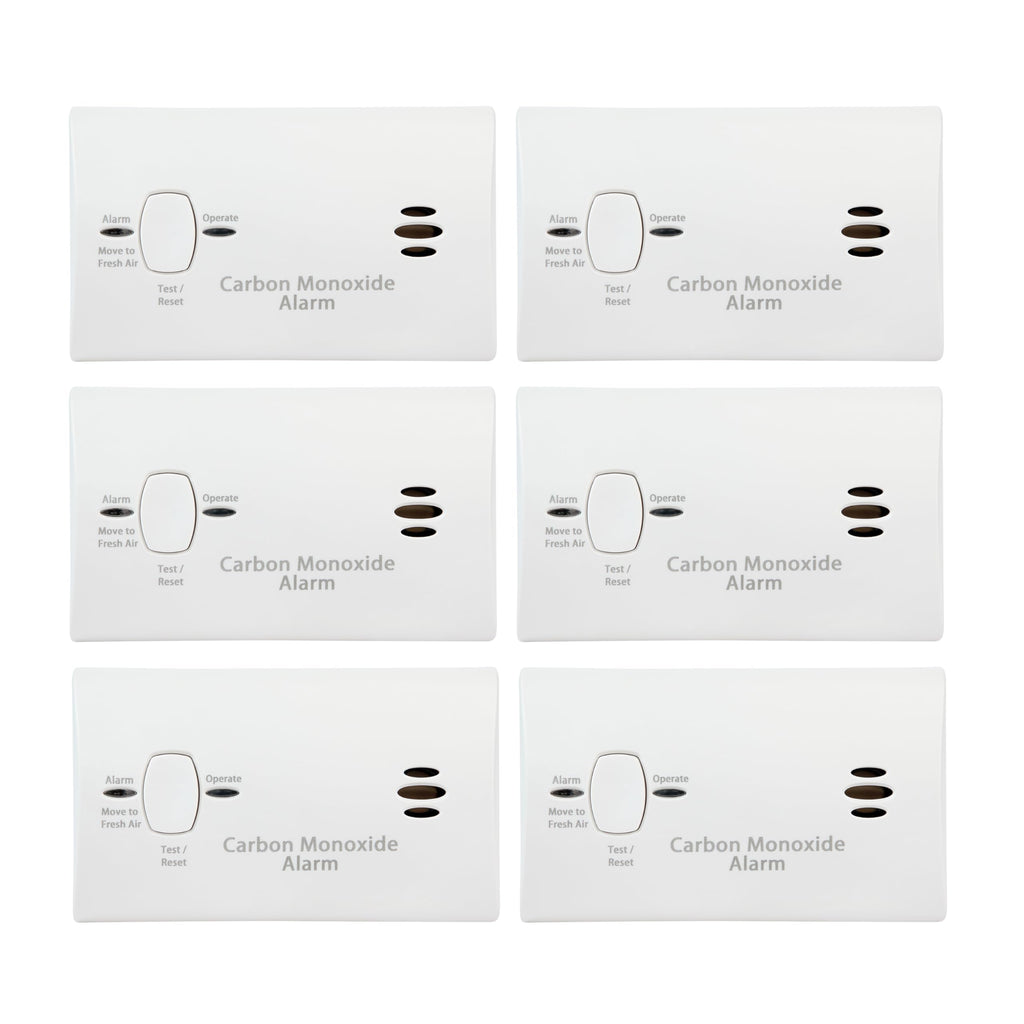 Carbon Monoxide Detector, AA Battery Powered, 85 dB Alarm, 6 Pack E290