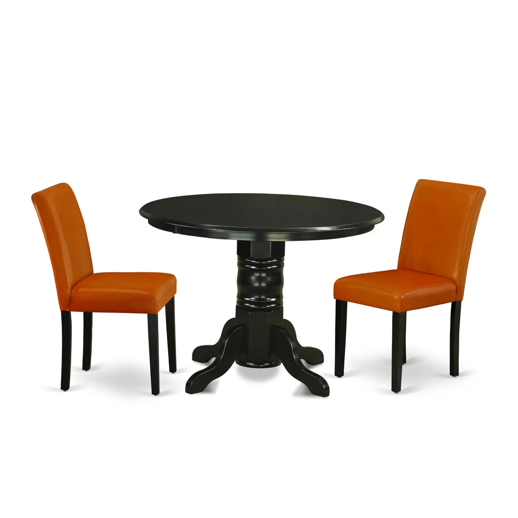 3 Piece Round Dining Table Set with 2 Faux Leather Chairs S28366
