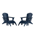 2pcs Navy Blue HDPE Outdoor Adirondack Chairs with Footrest Ottoman Set P453403