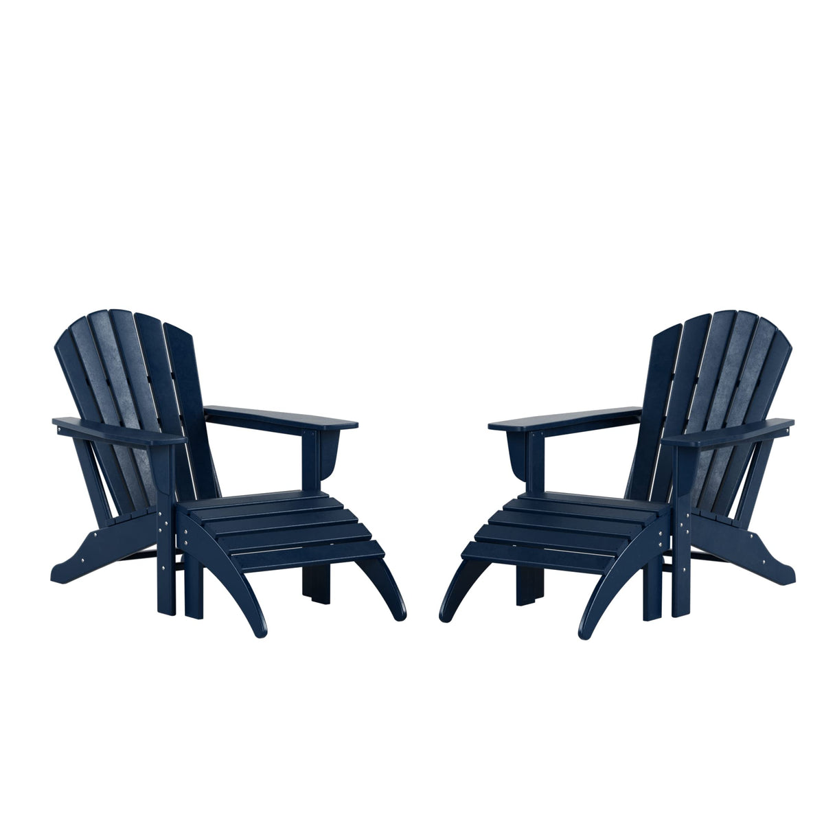 2pcs Navy Blue HDPE Outdoor Adirondack Chairs with Footrest Ottoman Set P453403