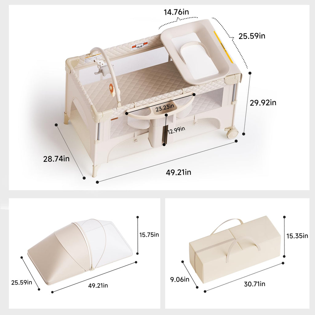 Baby Bassinet, Pack and Play, Bedside Crib Sleeper, Diaper Changer C237