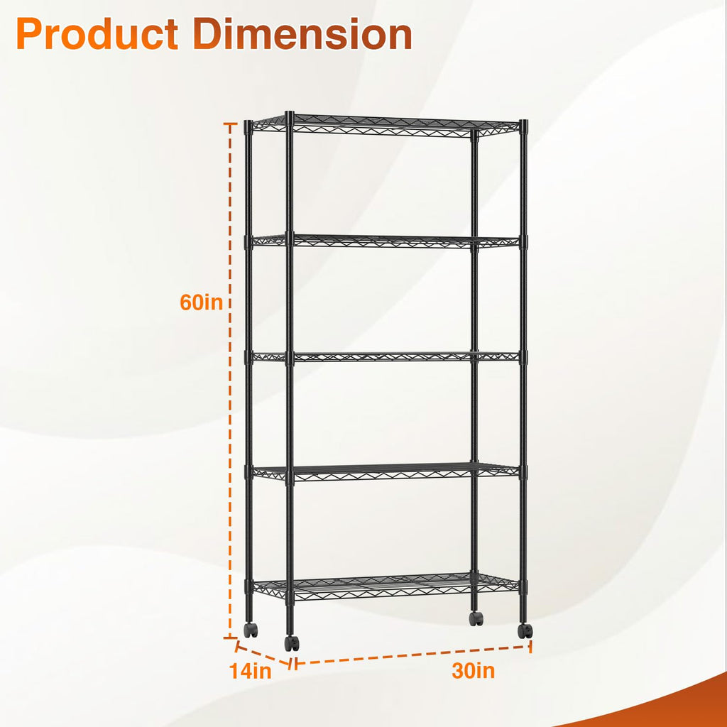 5-Tier Wire Shelf with Wheels P50010