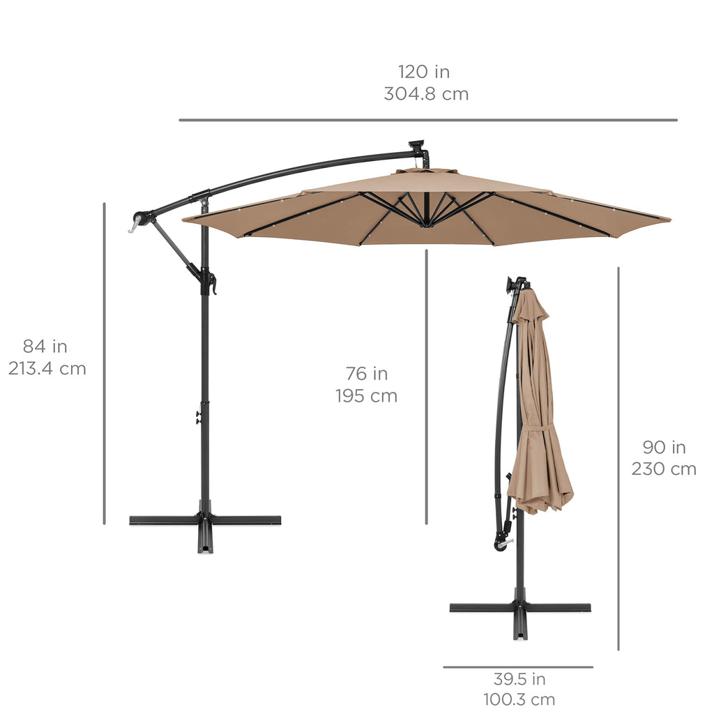 10ft Solar LED Offset Cantilever Patio Umbrella T390853