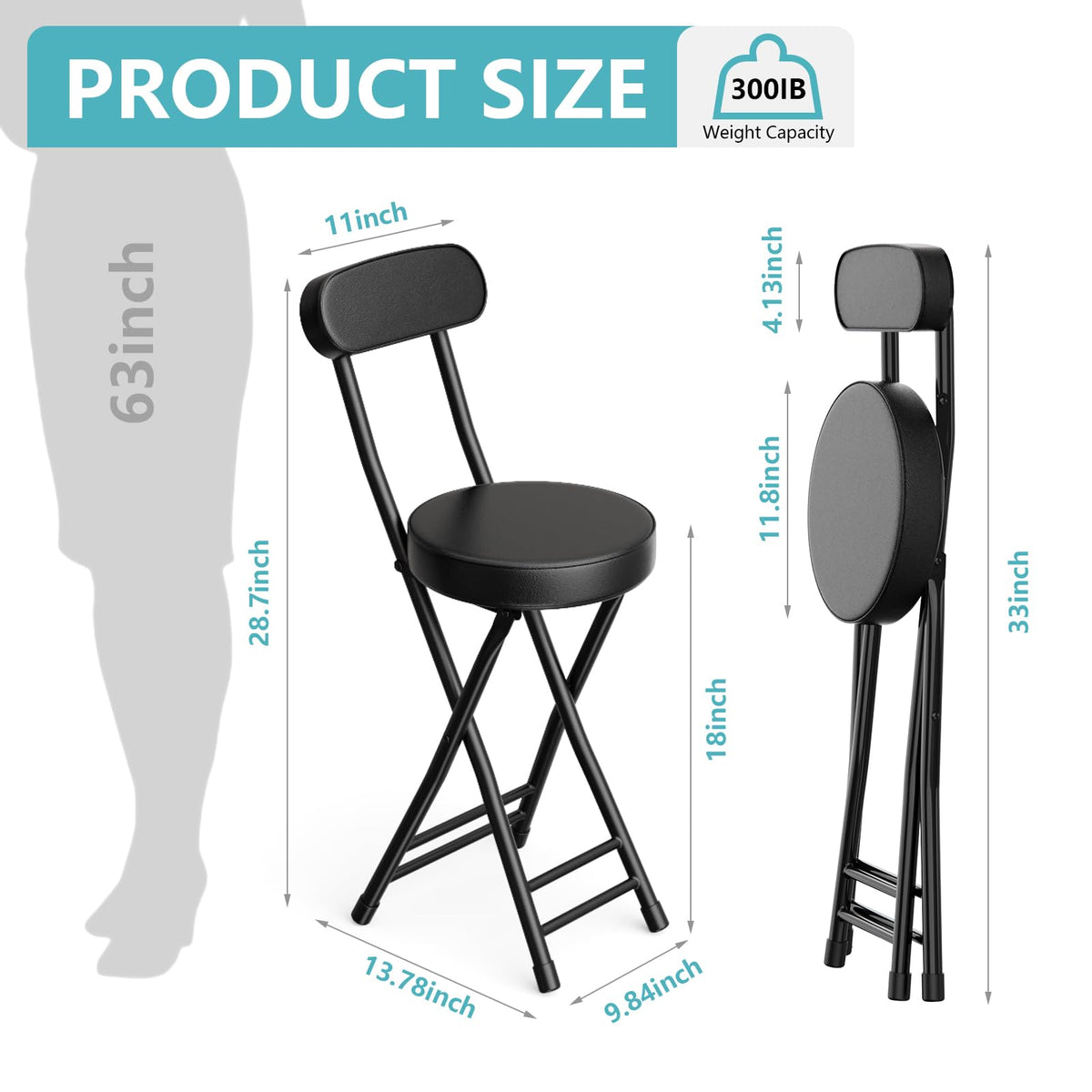 Cushioned Black Folding Stool W922