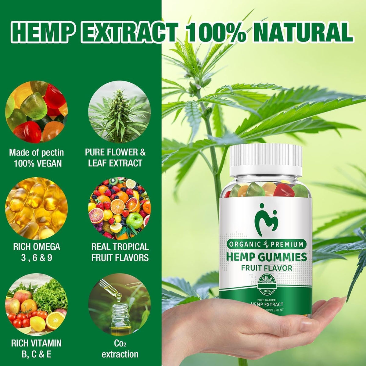 Hemp Gummies Extra Strength Vegan Low Sugar 3 Pack V47568