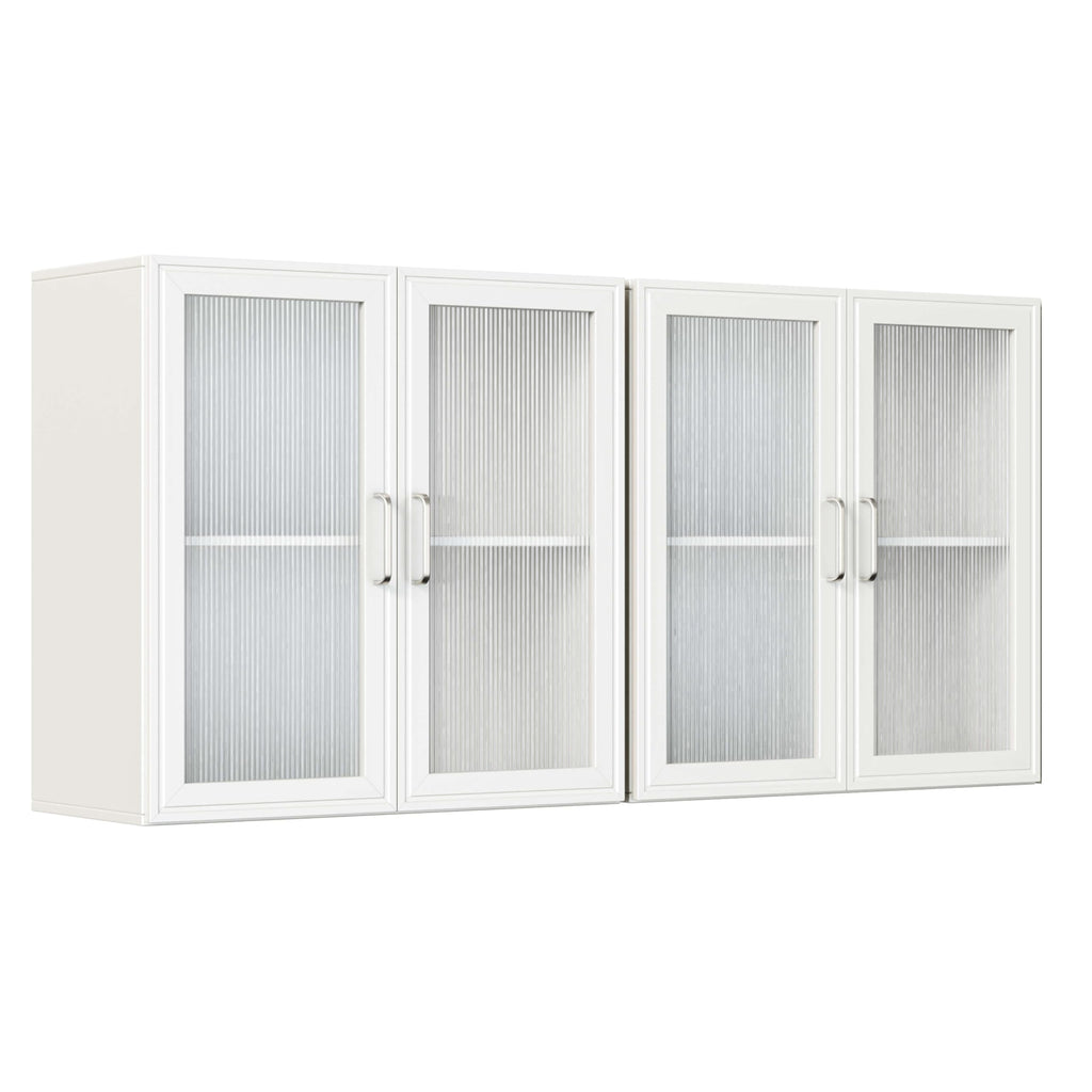White Wall Cabinet with Acrylic Glass Doors and Adjustable Shelf, Set of 2 Q161