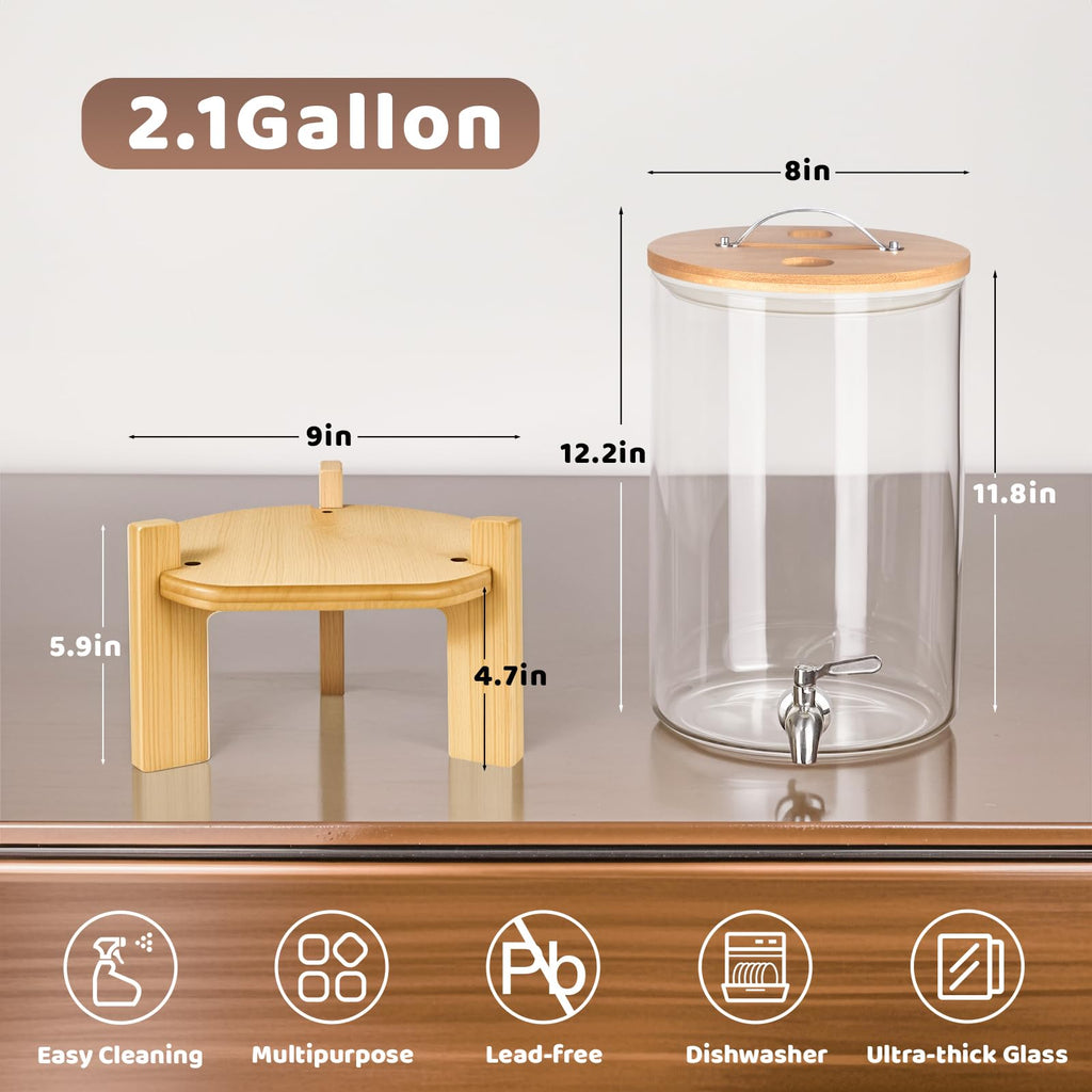 2.1 Gallon Glass Beverage Dispenser with Stand O5488