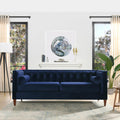 84" Tufted Navy Blue Velvet Sofa with Two Reversible Cushions W9324