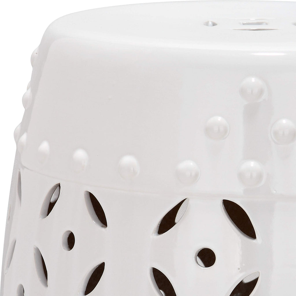 White Ceramic Garden Stool T393595