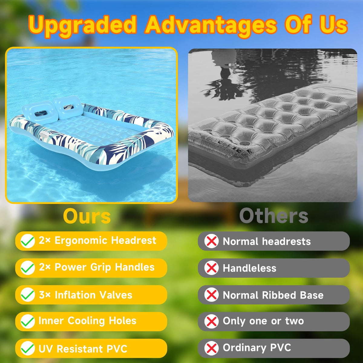 75"x64" XXL Inflatable Tanning Pool Lounger Float with Pillow Blue X667851