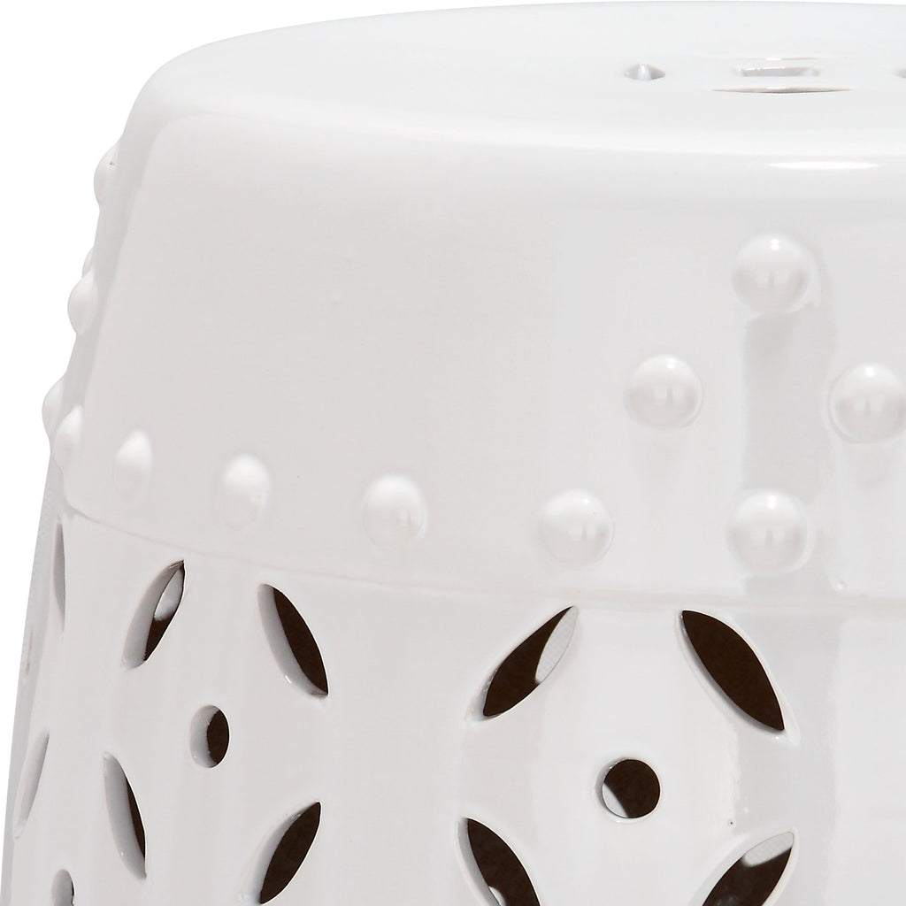 White Ceramic Garden Stool T393595