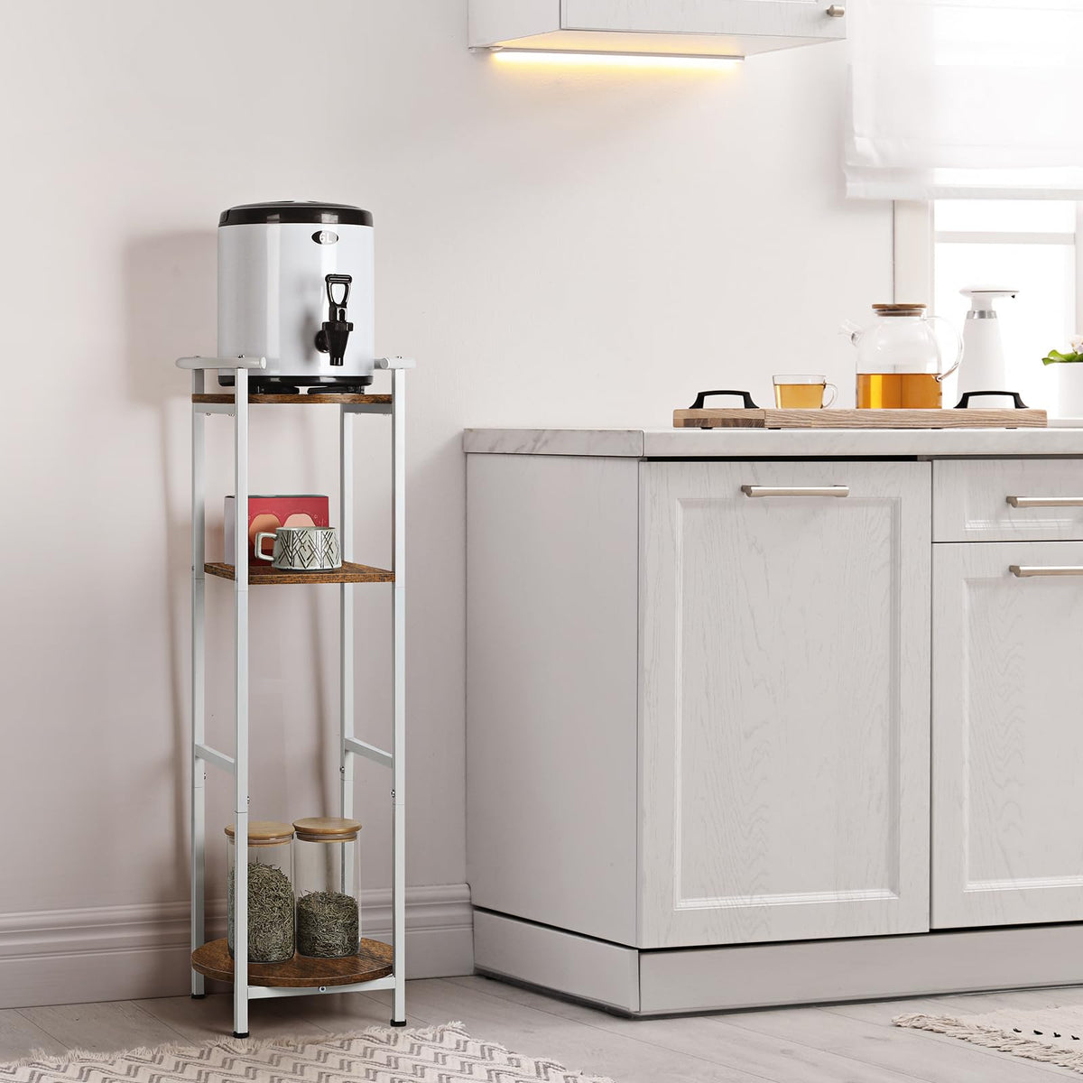 3 Tier Freestanding Water Dispenser Stand with Ceramic Crocks, White A670376