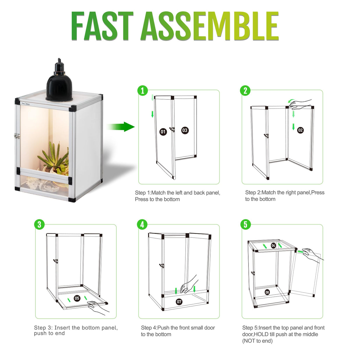 PVC Habitat Enclosure with Screen & Acrylic Doors, 12"x12"x18" Reptile Terrarium Y535708