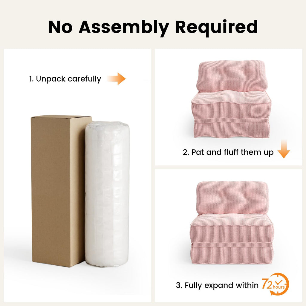 Pink Corduroy 3-in-1 Folding Sofa Bed with Memory Foam U83749